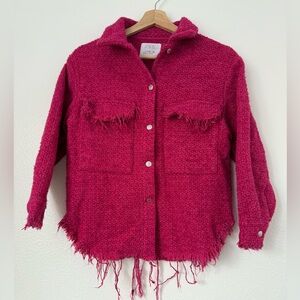 Zara girl tweed coat jacket Pink Frayed Button-Up Jacket size 11-12